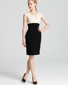 Take the work out of your daily dress code with this Karen Kane shift dress, marrying a classic pencil skirt with a sleek contrast top for effortless sophistication. A dash of pearls and polished pumps up the feminine factor.