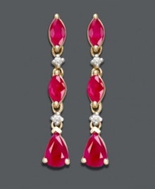 Perfect any evening ensemble with the addition of this red-hot style! Brilliant and bold rubies (1-3/4 ct. t.w.) and sparkling diamond accents will instantly light up your look. Crafted in 14k gold. Approximate length: 1 inch. Perfect any evening ensemble with the addition of this red-hot style! Brilliant and bold rubies (1-3/4 ct. t.w.) and sparkling diamond accents will instantly light up your look. Crafted in 14k gold. Approximate length: 1 inch.