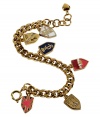 Show your love for Juicy Couture with this chic logo-detailed shield bracelet - Gold-tone brass chain with logo shield charms - Pair with a casual cocktail look or an elevated jeans-and-tee combo