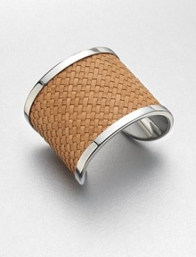 Supple woven leather creates a beautifully textured surface for this wide design. LeatherBrassDiameter, about 2.25Slip-on styleImported Supple woven leather creates a beautifully textured surface for this wide design. LeatherBrassDiameter, about 2.25Slip-on styleImported