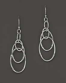 Overlapping ovals of bamboo-shaped sterling silver gently swing and dangle.