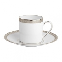 Beautiful, white Limoges porcelain with a dynamic platinum border, the geometric motif of the Athena collection creates a dimensional and graphic appearance. Also available with gold border. Beautiful, white Limoges porcelain with a dynamic platinum border, the geometric motif of the Athena collection creates a dimensional and graphic appearance. Also available with gold border.