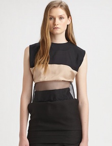 Make a style statement in a two-tone silk stunner with cap sleeves and a sheer hem. RoundneckCap sleevesSemi-sheer hemBack button closuresFully linedSilkDry cleanImportedModel shown is 5'10 (177cm) wearing US size 4. Make a style statement in a two-tone silk stunner with cap sleeves and a sheer hem. RoundneckCap sleevesSemi-sheer hemBack button closuresFully linedSilkDry cleanImportedModel shown is 5'10 (177cm) wearing US size 4.