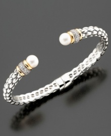 A beautiful bangle with sophisticated accents that works with your daily look or evening wear. Featuring cultured freshwater pearls (7 mm) and round-cut diamond accents, this braided bangle is crafted in 14k gold and sterling silver. Approximate diameter: 2-1/2 inches. A beautiful bangle with sophisticated accents that works with your daily look or evening wear. Featuring cultured freshwater pearls (7 mm) and round-cut diamond accents, this braided bangle is crafted in 14k gold and sterling silver. Approximate diameter: 2-1/2 inches.