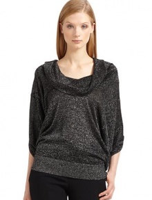THE LOOKMetallic thread detailsPullover styleCowlneckThree-quarter length dolman sleevesRibbed banded hemTHE FITAbout 23 from shoulder to hemTHE MATERIAL70% viscose/16% nylon/14% metallic polyesterCARE & ORIGINDry cleanImportedModel shown is 5'10 (177cm) wearing US size Small. THE LOOKMetallic thread detailsPullover styleCowlneckThree-quarter length dolman sleevesRibbed banded hemTHE FITAbout 23 from shoulder to hemTHE MATERIAL70% viscose/16% nylon/14% metallic polyesterCARE & ORIGINDry cleanImportedModel shown is 5'10 (177cm) wearing US size Small.
