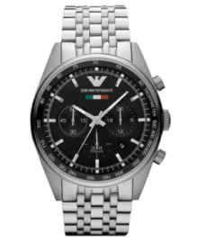 With the limited edition 2012 Olympic collection, Emporio Armani embraces their Team Italia pride with this striking steel watch with precise chronograph tech. Includes a gift box. With the limited edition 2012 Olympic collection, Emporio Armani embraces their Team Italia pride with this striking steel watch with precise chronograph tech. Includes a gift box.