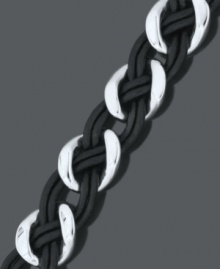 Rugged and stylish. This men's bracelet combines braided black leather and stainless steel links for a polished look. Approximate length: 8-1/2 inches. Rugged and stylish. This men's bracelet combines braided black leather and stainless steel links for a polished look. Approximate length: 8-1/2 inches.