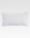 Fashion or function, this pretty, feather-filled pillow, with hand-stitched embroidery, is both comfortable and inviting.Bias-cut, raw-edge ruffle11 X 22Feather fillCotton coverMachine wash coverImported