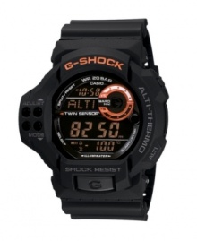 Beyond functional. Stay on top of your game with every feature you could need. G-Shock watch crafted of black resin strap and round case. Shock-resistant black negative display digital dial features twin sensor (altimeter/barometer and thermometer), LED light, flash alert, world time, multifunctional alarm, stopwatch, countdown timer, mute function and 12/24 hour formats. Digital movement. Water resistant to 200 meters. One-year limited warranty. Beyond functional. Stay on top of your game with every feature you could need. G-Shock watch crafted of black resin strap and round case. Shock-resistant black negative display digital dial features twin sensor (altimeter/barometer and thermometer), LED light, flash alert, world time, multifunctional alarm, stopwatch, countdown timer, mute function and 12/24 hour formats. Digital movement. Water resistant to 200 meters. One-year limited warranty.