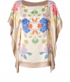 Finish cocktail looks on an optically appealing note in Steffen Schrauts feminine kaleidoscopic floral print satin top - Wide neckline, draped short sleeves, longer draped sides - Loosely draped fit - Wear with slim fit trousers or a figure-hugging mini-skirt and heels