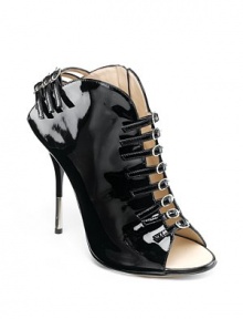 THE LOOKPatent leather buckled upperPeep toeOpen back with bucklesSide zipTHE FITMetal-tipped heel, 4½ (115mm)THE MATERIALPatent leather upperLeather sole and liningORIGINMade in Italy