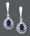 Sapphire stunners. The perfect present for a September birthday, she'll love the sweet shine of these teardrop earrings. Crafted in 14k gold and sterling silver with pear-cut sapphires (5/8 ct. t.w.) and a round-cut diamond accent. Approximate drop: 1 inch.