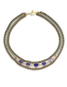 THE LOOKAgate and enamel inset detailsDouble chain design14k goldplated & 14k antique-goldplated settingToggle closureTHE MEASUREMENTLength, about 16ORIGINMade in USA THE LOOKAgate and enamel inset detailsDouble chain design14k goldplated & 14k antique-goldplated settingToggle closureTHE MEASUREMENTLength, about 16ORIGINMade in USA
