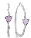Classic earrings get a sparkly update. Victoria Townsend's stunning hoop earrings feature trilliant-cut amethyst (5 ct. t.w.) and sparkling diamond accents in sterling silver. Approximate diameter: 1-3/4 inches.