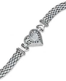 A romantic accent. This chic, heart charm bracelet is outlined by sparkling round-cut diamonds (1/6 ct. t.w.) with a trendy mesh chain. Set in sterling silver. Approximate length: 7-1/2 inches. A romantic accent. This chic, heart charm bracelet is outlined by sparkling round-cut diamonds (1/6 ct. t.w.) with a trendy mesh chain. Set in sterling silver. Approximate length: 7-1/2 inches.