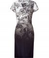 Luxe dress in fine, pure silk  - Chic in ombr? shades of black, ivory and grey - Classic Etro paisley motif -  Slim, feminine silhouette, gently gathered waist - Pencil skirt hits just above the knee - Round neck and short sleeves - Zips at back - Polished style is perfect for parties, cocktails and evenings out - Pair with sandals and a light cardigan or style with open-toe pumps and a cropped leather jacket