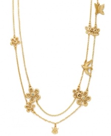 Lovely in lace. Robert Rose's ultra-feminine style features 60 inches of flirty flowers. Crafted in matte gold-plated mixed metal with sparkling glass accents. Approximate length: 60 inches. Lovely in lace. Robert Rose's ultra-feminine style features 60 inches of flirty flowers. Crafted in matte gold-plated mixed metal with sparkling glass accents. Approximate length: 60 inches.