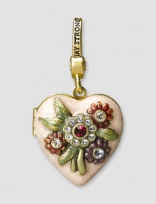 A beautifully detailed new heirloom locket is handcrafted in brass-plated pewter and embellished with sparkling Swarovski crystals. 5% of the retail price of each piece sold will be donated to support the work of the Breast Cancer Research Foundation. Hand-polished and -enameled 1 X 1 Made in USA A beautifully detailed new heirloom locket is handcrafted in brass-plated pewter and embellished with sparkling Swarovski crystals. 5% of the retail price of each piece sold will be donated to support the work of the Breast Cancer Research Foundation. Hand-polished and -enameled 1 X 1 Made in USA