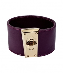 Add a tough-yet-chic accent to your look with this leather cuff from Marc by Marc Jacobs - Smooth leather cuff with gold-tone turn-lock logo closure - Pair with an elevated jeans-and-tee ensemble or a casual cocktail look