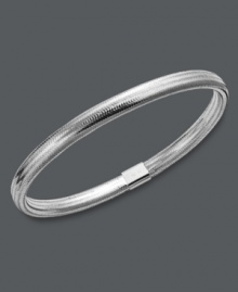 Layer it up for a fresh, new look! This unique bangle bracelet features a silver tone silicone setting with a 14k white gold joint clasp. Approximate diameter: 2-1/2 inches. Layer it up for a fresh, new look! This unique bangle bracelet features a silver tone silicone setting with a 14k white gold joint clasp. Approximate diameter: 2-1/2 inches.