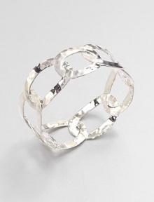 An unique style with hammered sterling silver links in a sleek, flat design. Sterling silverDiameter, about 2.5Slip-on styleImported An unique style with hammered sterling silver links in a sleek, flat design. Sterling silverDiameter, about 2.5Slip-on styleImported