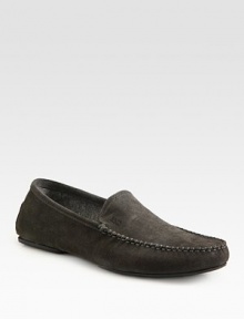 Sporty suede moc driver with stitch detail and an embossed logo.Suede upperRubber soleImported Sporty suede moc driver with stitch detail and an embossed logo.Suede upperRubber soleImported
