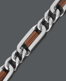 Take your look to a new level with bold, edgy style. Men's bracelet features a durable, modern design highlighting a curb link chain set in stainless steel with wooden accents. Approximate length: 8-1/2 inches. Take your look to a new level with bold, edgy style. Men's bracelet features a durable, modern design highlighting a curb link chain set in stainless steel with wooden accents. Approximate length: 8-1/2 inches.