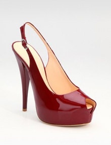 A curvaceous peep-toe design of vibrant, classic patent leather punctuated with a sky-high heel.Self-covered heel, 5 (125mm) Hidden platform, 1¼ (30mm) Compares to a 3¾ heel (95mm) Peep toe Adjustable strap Leather lining and sole Padded insole Made in Italy A curvaceous peep-toe design of vibrant, classic patent leather punctuated with a sky-high heel.Self-covered heel, 5 (125mm) Hidden platform, 1¼ (30mm) Compares to a 3¾ heel (95mm) Peep toe Adjustable strap Leather lining and sole Padded insole Made in Italy