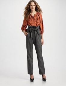 Delicately-printed silk billows around the body in an ultra-feminine silhouette.Jewel neckline Concealed button-down placket Gathered sleeves About 24 from shoulder to hem Silk; dry clean Made in USA of imported fabric Delicately-printed silk billows around the body in an ultra-feminine silhouette.Jewel neckline Concealed button-down placket Gathered sleeves About 24 from shoulder to hem Silk; dry clean Made in USA of imported fabric