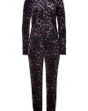 Your one stop to ultra glam lounging: Juicy Coutures wonderfully wild animal print velour romper! - Hooded, long raglan sleeves, fitted black knit cuffs, zippered front, drawstring waistband, black grosgrain trim, fitted elasticized ankles - Easy slim fit - Wear with shearling lined boots and tissue soft camis