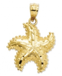 Infuse your look with beach-chic elements. This textured, diamond-cut starfish charm is crafted in 14k gold. Chain not included. Approximate length: 9/10 inch. Approximate width: 3/5 inch.