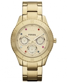 Drops of bright color take this golden watch from Fossil's Stella collection to beautiful heights. Drops of bright color take this golden watch from Fossil's Stella collection to beautiful heights.