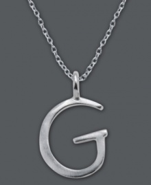 The perfect personalized gift. A polished sterling silver pendant features the letter G with a chic asymmetrical shape. Comes with a matching chain. Approximate length: 18 inches. Approximate drop: 3/4 inch. The perfect personalized gift. A polished sterling silver pendant features the letter G with a chic asymmetrical shape. Comes with a matching chain. Approximate length: 18 inches. Approximate drop: 3/4 inch.