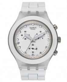 Keep your look on point this season with this fresh-white chronograph watch from Swatch's Full-Blooded collection. Keep your look on point this season with this fresh-white chronograph watch from Swatch's Full-Blooded collection.