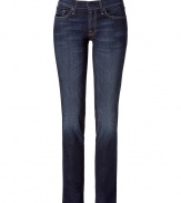 Super flattering blue washed Roxanne classic skinny jeans from Seven for All Mankind - These chic jeans are versatile and easy to stylea perfect staple for any wardrobe - Classic five-pocket styling, slim silhouette, subtle whiskering detail - Distinctive squiggle logo on back pockets - Style with an oversized pullover, a slim trench, and wedge booties