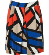 With a geometric print and bold coloring, Steffen Schrauts pleated silk skirt is a contemporary-chic choice for spring - Flat waistband, pleated skirt, hidden back zip - Softly draped fit - Wear with a crisp white button-down and heels