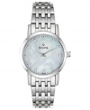 A delicate dress watch from Bulova with elegant diamonds and silver tones.