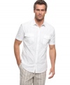 This textured plaid shirt from Perry Ellis is a cool casual style change you can feel.