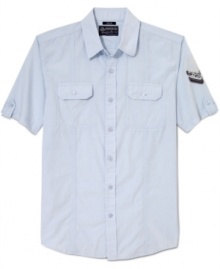 With a cool flight-crew look, this shirt from American Rag will take your weekend wardrobe to new heights. With a cool flight-crew look, this shirt from American Rag will take your weekend wardrobe to new heights.