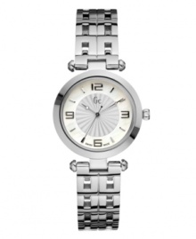 Add a modern polish to every day with with this B-1 Class watch by Gc Swiss Made Timepieces. Stainless steel bracelet and round case. Mother-of-pearl dial with textured inner dial features applied silver tone numerals at twelve, three, six and nine o'clock, stick indices, three hands and logo. Swiss quartz movement. Water resistant to 100 meters. Ten-year limited warranty. Luxury Gc gift box packaging included. Add a modern polish to every day with with this B-1 Class watch by Gc Swiss Made Timepieces. Stainless steel bracelet and round case. Mother-of-pearl dial with textured inner dial features applied silver tone numerals at twelve, three, six and nine o'clock, stick indices, three hands and logo. Swiss quartz movement. Water resistant to 100 meters. Ten-year limited warranty. Luxury Gc gift box packaging included.