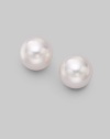 From the Akoya Collection. Classic white cultured pearl studs set in 18k gold. 7.5 white round cultured pearls Quality: A 18k white gold Post back Imported