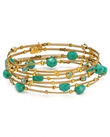 The Seasonal Whispers' girl loves to stack the brand's beautifully eclectic bracelets. This set is studded with Swarovski crystals and turquoise beads, creating a cool bohemian statement. The Seasonal Whispers' girl loves to stack the brand's beautifully eclectic bracelets. This set is studded with Swarovski crystals and turquoise beads, creating a cool bohemian statement.