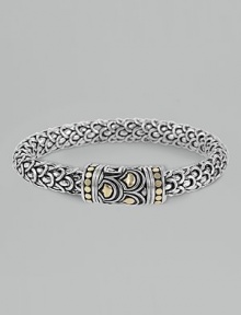 From the Naga Collection. This classic John Hardy design pairs an ornate sterling silver chain with a gold-accented clasp. 18K gold Sterling silver About 7½ long Spring lock clasp Made in Bali From the Naga Collection. This classic John Hardy design pairs an ornate sterling silver chain with a gold-accented clasp. 18K gold Sterling silver About 7½ long Spring lock clasp Made in Bali