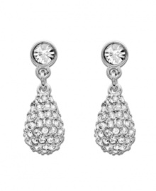 Make a statement worthy of the red carpet. Swarovski's sparkling teardrop earrings are embellished in clear crystal pavé and dangle from an elegant pair of silver tone mixed metal earrings. Approximate drop: 3/4 inch.