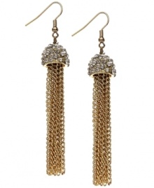 Totally on-trend in tassels. Bar III's glittering drop earrings combine acrylic stones on a domed top. Crafted in gold tone mixed metal. Approximate drop: 3 inches. Totally on-trend in tassels. Bar III's glittering drop earrings combine acrylic stones on a domed top. Crafted in gold tone mixed metal. Approximate drop: 3 inches.