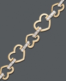 Let love unfurl at your wrist. Beautiful open-cut hearts are held together by bar links dusted with sparkling diamond accents. Bracelet crafted in 18k gold over sterling silver. Approximate length: 7-1/4 inches. Let love unfurl at your wrist. Beautiful open-cut hearts are held together by bar links dusted with sparkling diamond accents. Bracelet crafted in 18k gold over sterling silver. Approximate length: 7-1/4 inches.