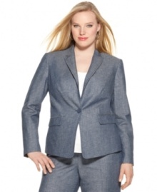 Add instant sophistication to your career style with Calvin Klein's one-button plus size jacket-- snag a suit with the matching pants! Add instant sophistication to your career style with Calvin Klein's one-button plus size jacket-- snag a suit with the matching pants!