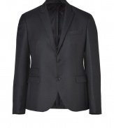 Pull together your look with a finish of impeccable tailoring in Neil Barretts anthracite wool blazer - Peaked lapel, long sleeves, buttoned cuffs, flap pockets, double back vent - Tailored fit, slightly shorter length - Pair with crisp shirts and tailored matching trousers