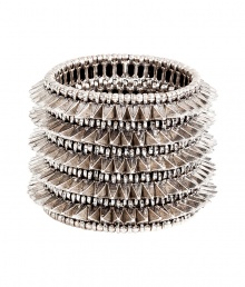 Add a kick of cool to any outfit with Philippe Audiberts edgy spiked cuff bracelet - Slips on, elasticized, engraved logo charm - Wear with a simple jeans and tee ensemble, or dress up with cocktail frocks and just as sparkly accessories Add a kick of cool to any outfit with Philippe Audiberts edgy spiked cuff bracelet - Slips on, elasticized, engraved logo charm - Wear with a simple jeans and tee ensemble, or dress up with cocktail frocks and just as sparkly accessories