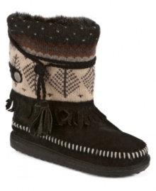 Winter-inspired patterns and tassel detailing around the shaft make the Ricki faux-fur booties by Muk Luks a cold-weather must-have. Winter-inspired patterns and tassel detailing around the shaft make the Ricki faux-fur booties by Muk Luks a cold-weather must-have.